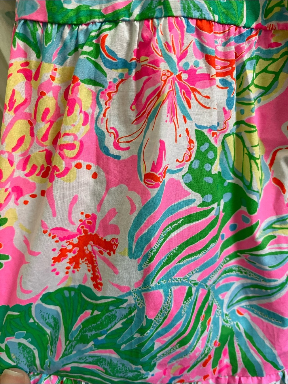 Lilly Pulitzer Pink Green Floral V-Neck Tiered Mini Dress - Picture 11 of 15